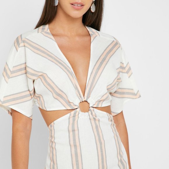 TOPSHOP Ring Detail Striped Cut Out Dress 0-2 - Picture 2 of 7